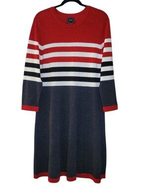 JH Collectibles Striped Knit Long Sleeve Sweater Dress Red Grey XL Preppy